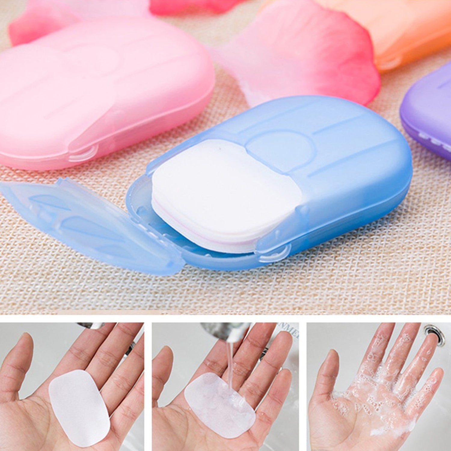Travel Paper Soap Sheet with Mini Box (20 Sheets in a Pack Approx / Mix Color) Travel Paper Soap Sheet with Mini Box (20 Sheets in a Pack Approx / Mix Color)